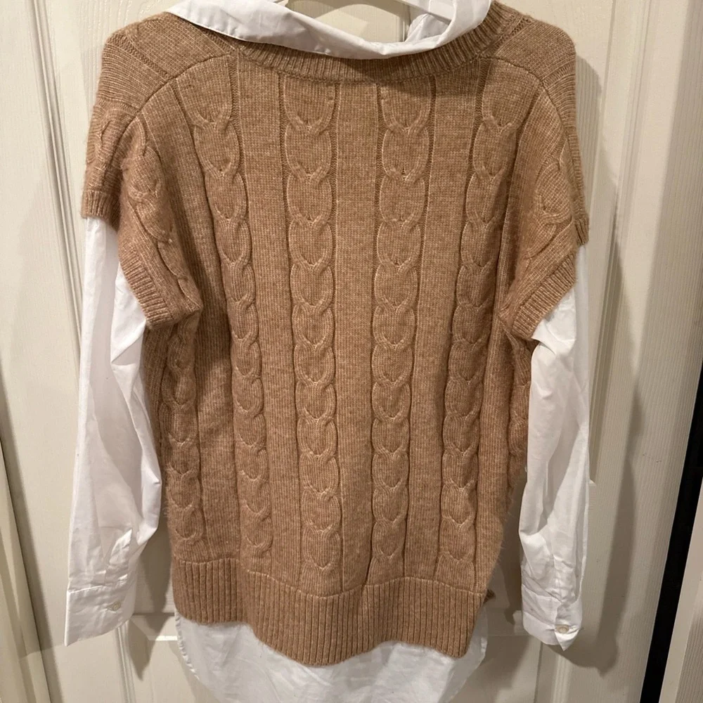 Rachel Zoe Camel Cable-Knit V-Neck Sweater